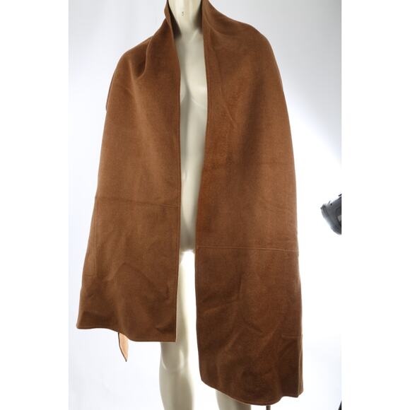 Lafayette 148 Camel Brown Cashmere Wrap Cape One Size Leather Trim Luxe Shawl - Picture 7 of 16